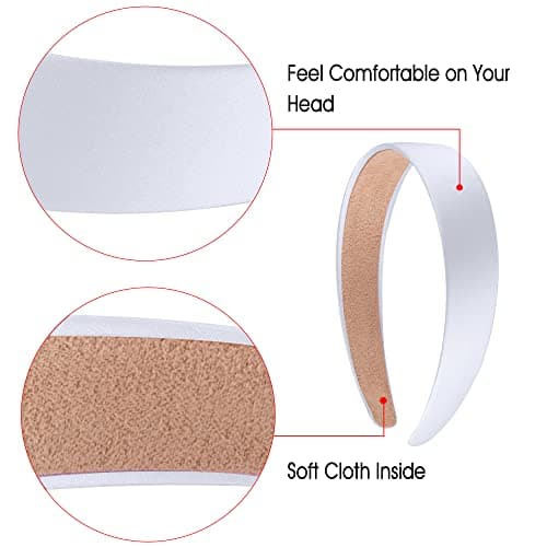SIQUK White 1 Inch Satin Hard Headbands for Women for DIY Hair Accessories