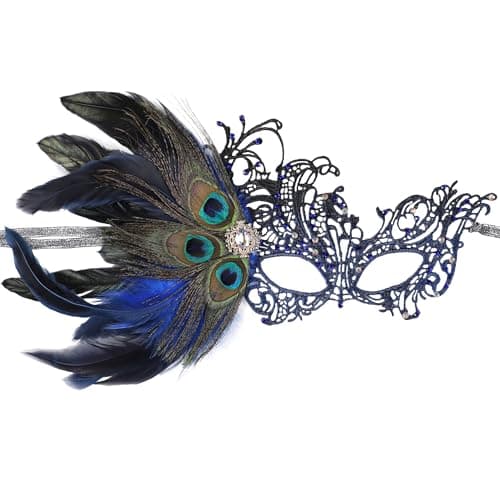 Zinniday Women's 1920s Peacock Feather Masquerade Mask for Halloween & Mardi Gras