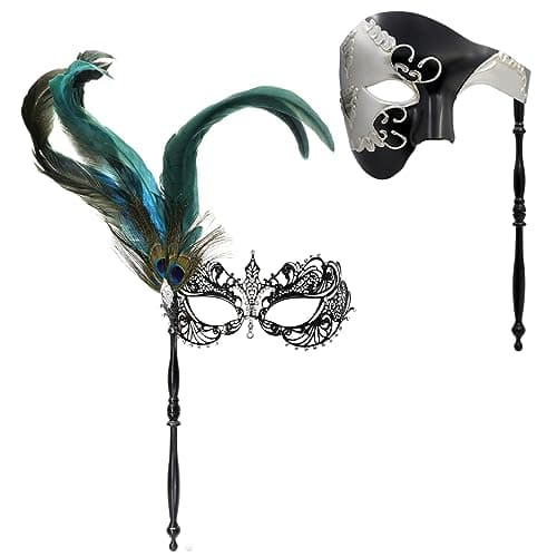 Thmyo Couple Venetian Masquerade Masks with Stick for Party Costumes