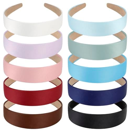 10 Pack Pink White Purple Red Satin Headbands for Women & Girls
