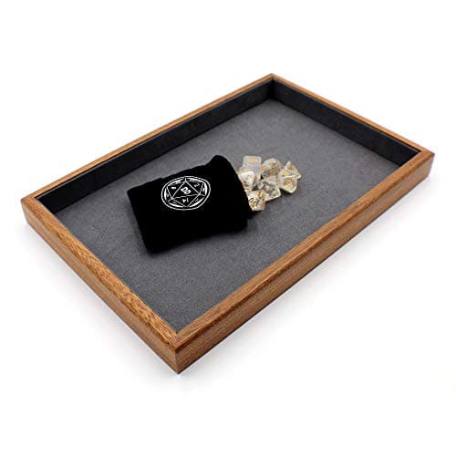 Premium Wood DND Dice Tray & Crystal Dice Set