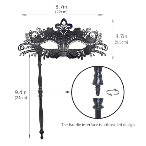 G YITENG Filigree Rhinestone Venetian Mask with Handle for Mardi Gras