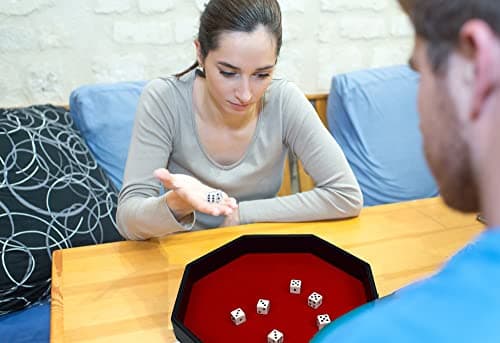 11.5 Inch Red Octagon Dice Tray with PU Leather & Velvet