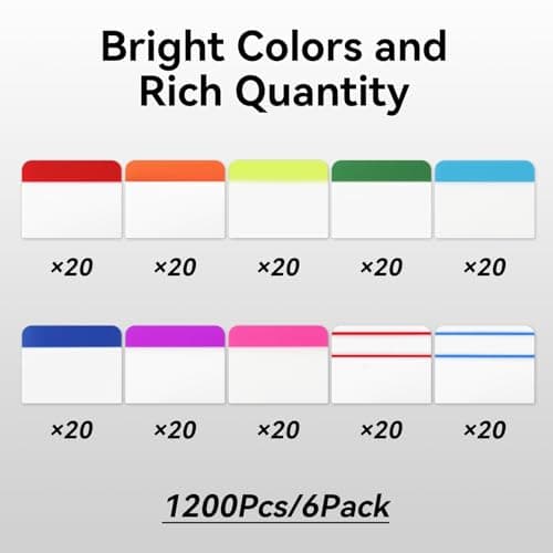 10 Colors 60 Sets 2 Inch Reusable Page Markers for Notebooks Binders File Folders