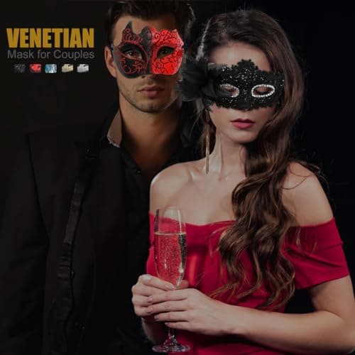 Cosmer Masquerade Mask for Couples Halloween & Mardi Gras Party