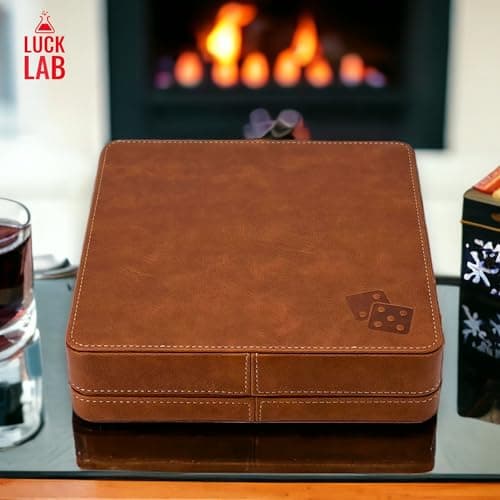 Luck Lab Farkle Dice Tray & Storage Case - 2 Sets of Pearl Dice, Score Pad, Pen Holder (Brown)