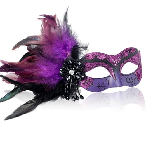 MYSEUNI Women's 2025 Black Masquerade Mask with Feathers for Special Occasions