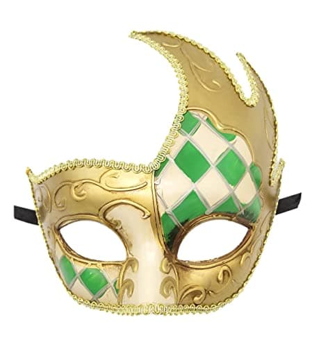 Coolwife Men's Vintage Venetian Checkered Masquerade Mask for Musical Party