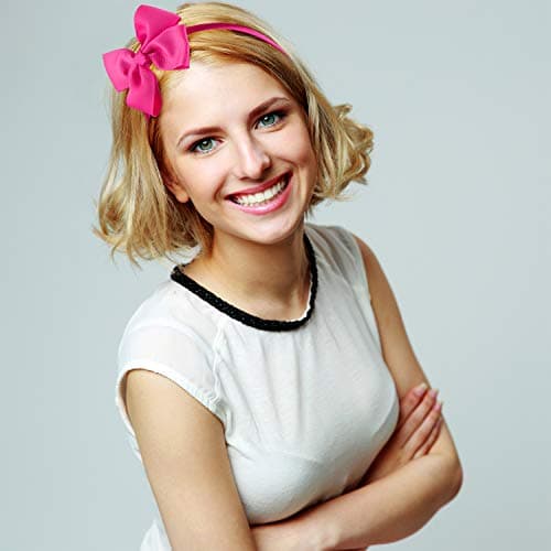 SIQUK 28 Pieces Bow Headbands Grosgrain Ribbon Headband with Bow Hair Bows Hair Bands for Girls - Multicolor Selection