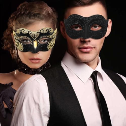 Ralleyfun Masquerade Mask for Couple, Venetian Mask for Halloween & Mardi Gras