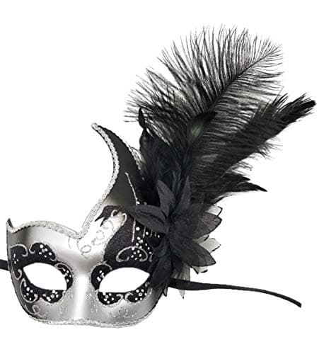 Awlsyj Women's Feather Masquerade Mask for Halloween & Mardi Gras Party