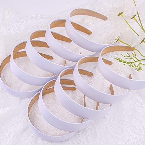 SIQUK White 1 Inch Hard Satin Headbands for Women for DIY Hair Accessories