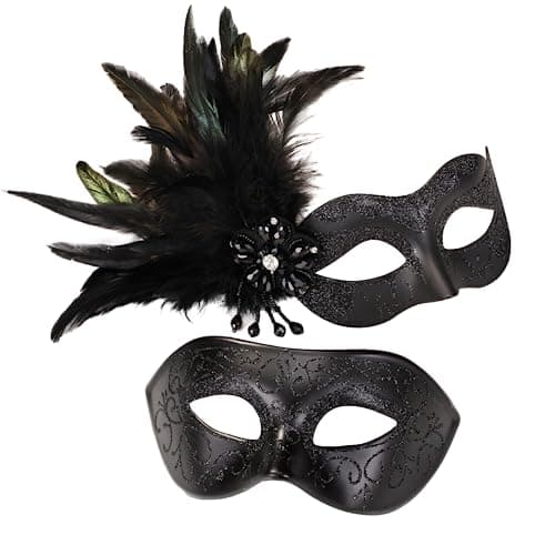 Couple Masquerade Mask - Feathered Purple Mask for Masquerade, Mardi Gras, Halloween Cosplay Prom, Christmas