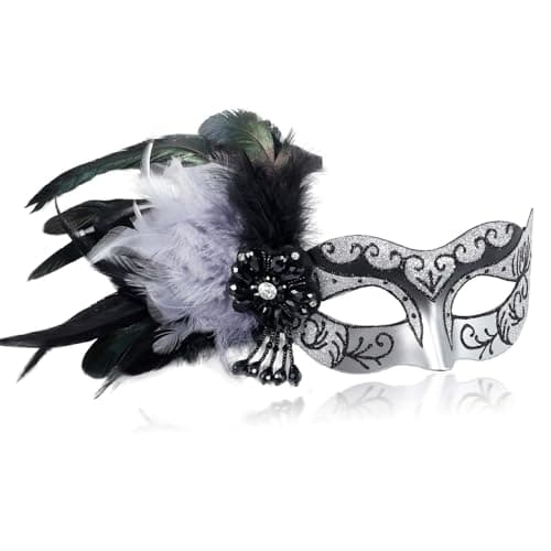MYSEUNI Women's 2025 Black Masquerade Mask with Feathers for Special Occasions