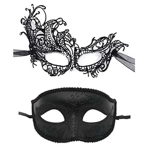 Vtrem Black Mardi Gras Masquerade Mask Set for Couples