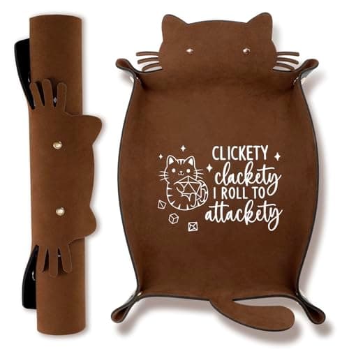 2Pcs Cat Dice Tray & Holder: Portable Leather Folding Storage, Decorative Desk Organizer, DND Gift