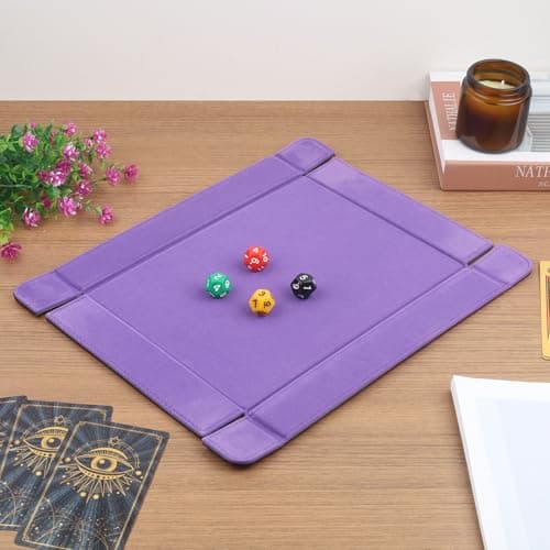 PU Leather Magnetic Folding Dice Mat with Purple Felt Lining for Dice Games