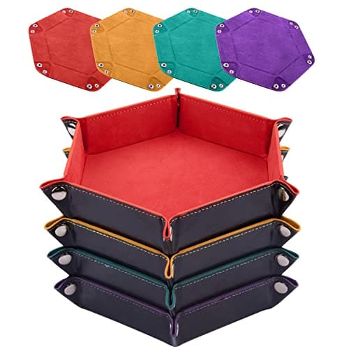 Foldable Dice Tray Set for RPG, DND and Table Games - 4 Hexagon Holders in Violet, Coffee, Green, and Red