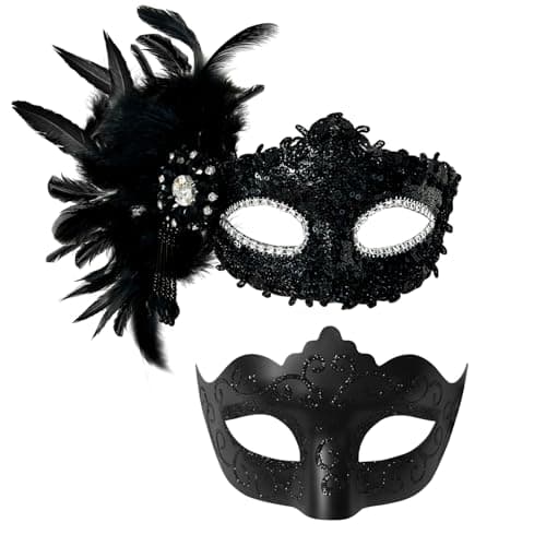 Allruyee 2025 New Feather Masquerade Mask for Couples