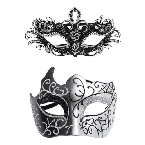 Vtrem Black Mardi Gras Masquerade Mask Set for Couples