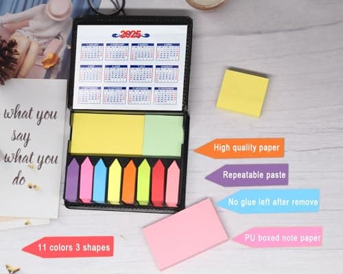Sticky Notes Tabs for Page Markers, 2000 Piece Colored Book Tabs, PU Box (300g)