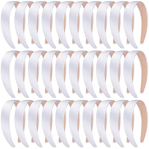 SIQUK White 1 Inch Hard Satin Headbands for Women for DIY Hair Accessories