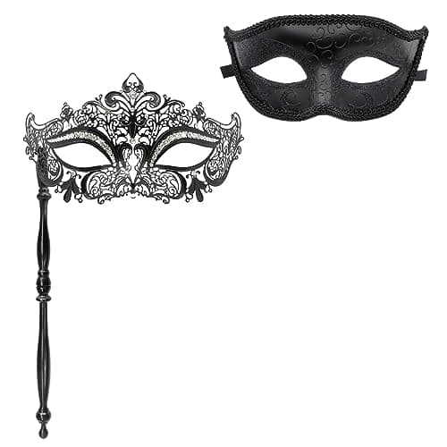 Thmyo Couple Venetian Masquerade Masks with Stick for Party Costumes