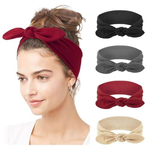 DRESHOW 4 Pack Bow Knotted Headbands for Women Running Sport Elastic Hair Wrap