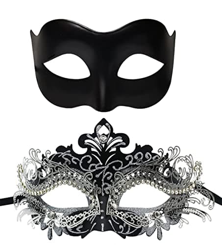 ZbFwmx Couple Black Masquerade Mask Set for Cosplay Party