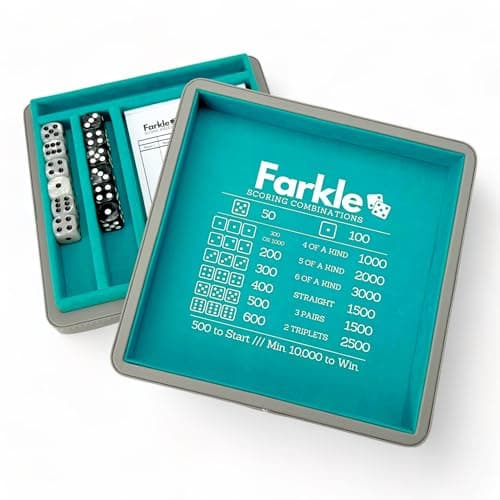 Luck Lab Farkle Dice Tray & Storage Case - 2 Sets of Pearl Dice, Score Pad, Pen Holder (Brown)