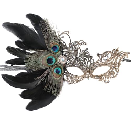 Zinniday Women's 1920s Peacock Feather Masquerade Mask for Halloween & Mardi Gras
