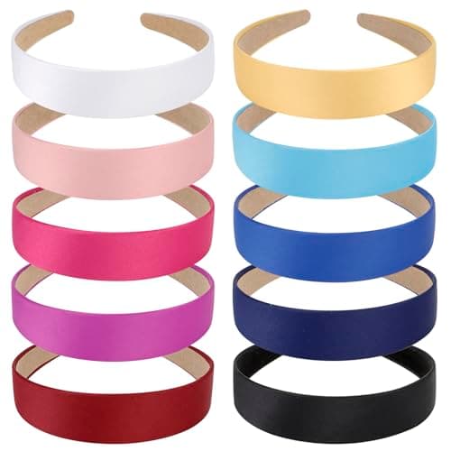 10 Pack Pink White Purple Red Satin Headbands for Women & Girls