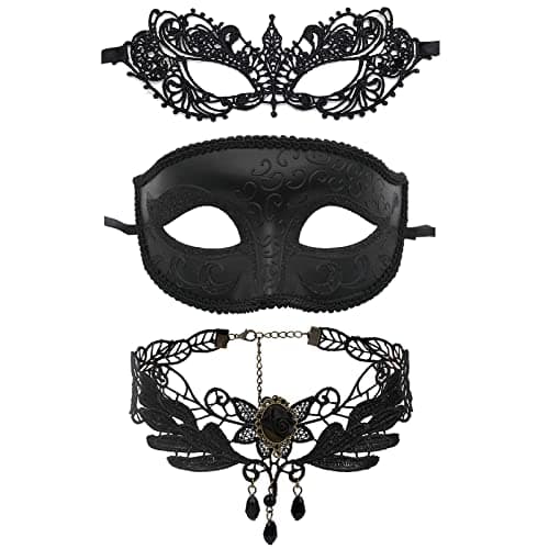 Vtrem Black Mardi Gras Masquerade Mask Set for Couples