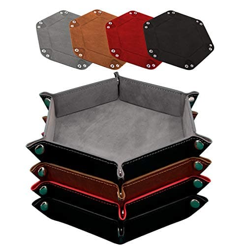 Foldable Dice Tray Set for RPG, DND and Table Games - 4 Hexagon Holders in Violet, Coffee, Green, and Red