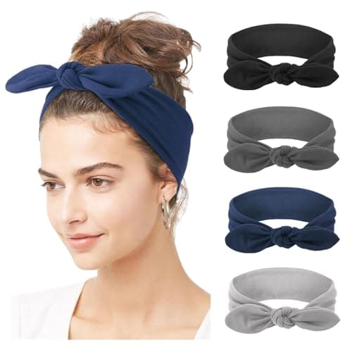 DRESHOW 4 Pack Bow Knotted Headbands for Women Running Sport Elastic Hair Wrap