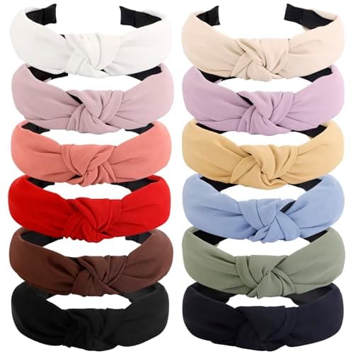 VELSCRUN Pink Colorful 12 Pack Women's Knotted Headbands, Non-Slip Elastic Boho Style Accessories