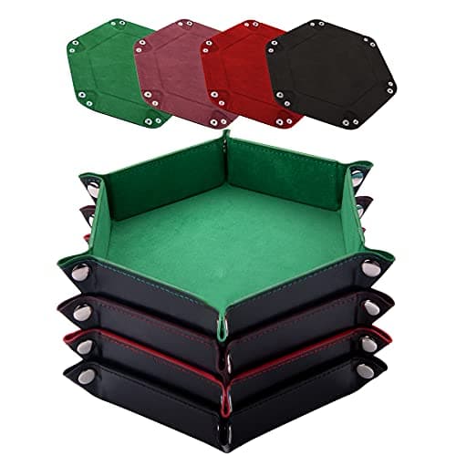 Foldable Dice Tray Set for RPG, DND and Table Games - 4 Hexagon Holders in Violet, Coffee, Green, and Red
