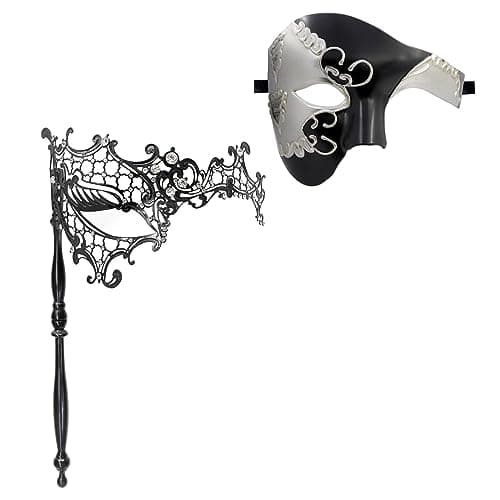 Thmyo Couple Venetian Masquerade Masks with Stick for Party Costumes