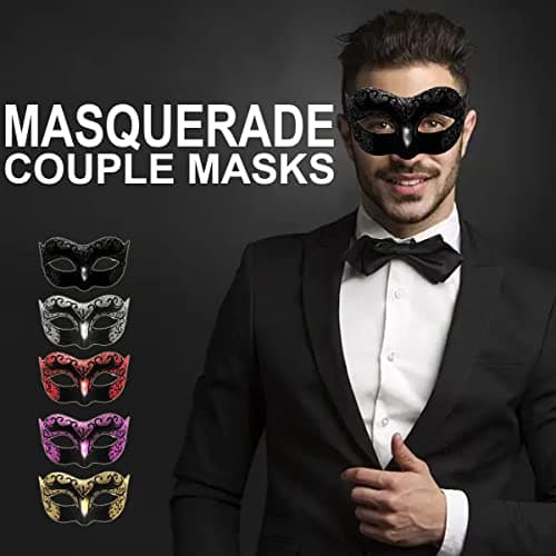 Cosmer Masquerade Mask for Couples Halloween Party 2Pack