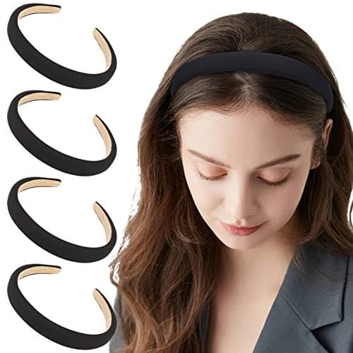 Wecoe Light Blue & Black 4 Pack Padded Headbands for Women & Girls