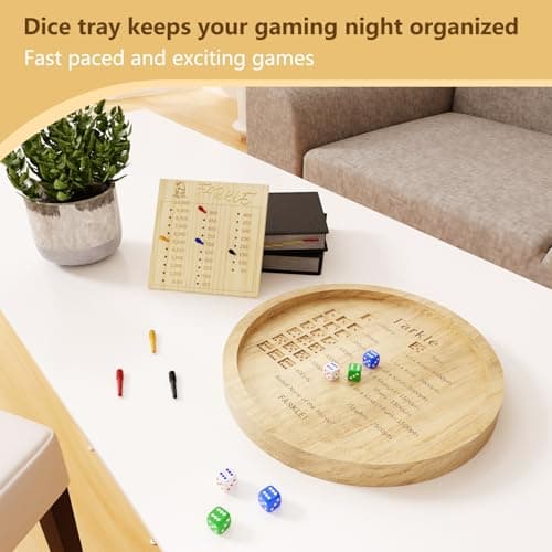 Larger Farkle Dice Tray 12" Board Game for Family & Adult Gatherings, 18 Dice, Score Pad, Markers