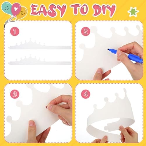 Jetec White Paper Kids' DIY Birthday Crowns for Classroom Party Hats Decorations