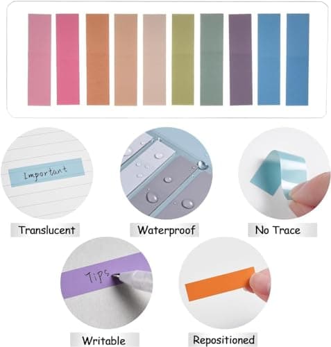 Lysas 1200pcs Morandi Sticky Note Tabs, Colored Translucent Writable Book Flags Tabs