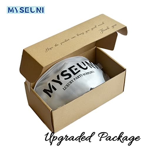 MYSEUNI Silver Masquerade Mask for Couples, Feathers & Venetian Half Mask