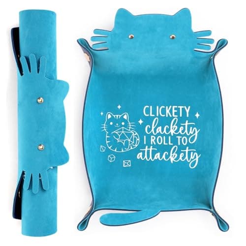 2Pcs Cat Dice Tray & Holder: Portable Leather Folding Storage, Decorative Desk Organizer, DND Gift