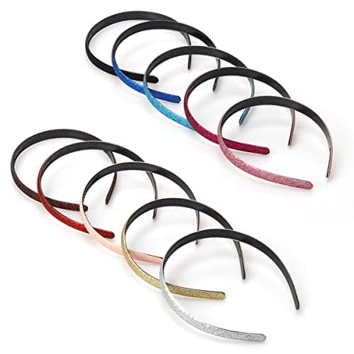 Adecco Glitter Headbands for Girls - Sparkly Colorful Plastic (10 Pcs)