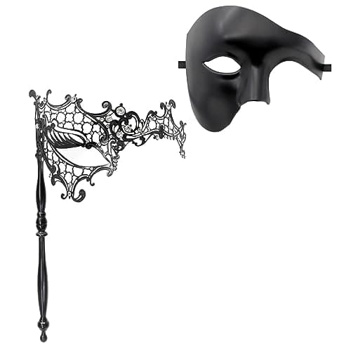 Thmyo Couple Venetian Masquerade Masks with Stick for Party Costumes