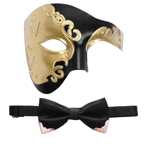 Yookat Half Face Masquerade Mask and Bow Tie for Mardi Gras, Carnival, Halloween