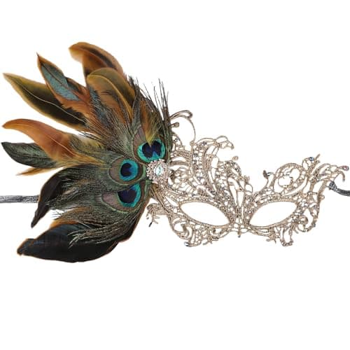 Zinniday Women's 1920s Peacock Feather Masquerade Mask for Halloween & Mardi Gras