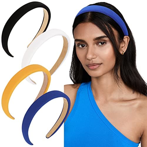 Wecoe Light Blue & Black 4 Pack Padded Headbands for Women & Girls